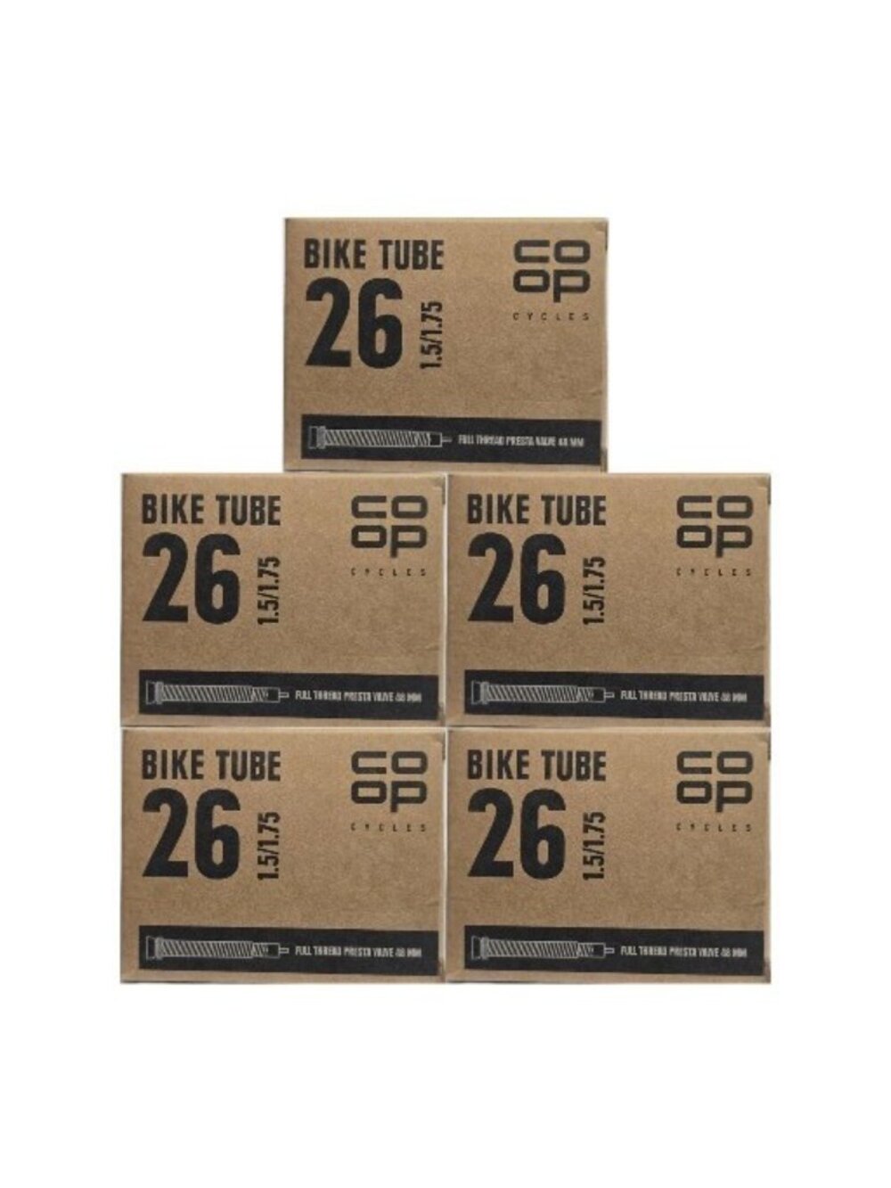 5-Pack Co-op Cycles Mountain Bike Inner Tube 26" x 1.5/1.75 Presta Valve 48mm